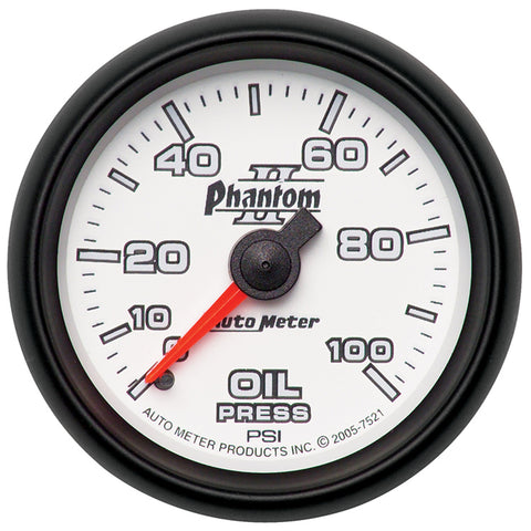 GAUGE, OIL PRESSURE, 2 1/16in, 100PSI, MECHANICAL, PHANTOM II