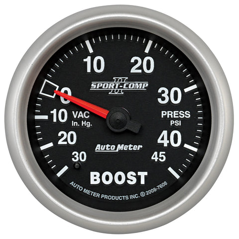 GAUGE, VAC/BOOST, 2 5/8in, 30INHG-45PSI, MECHANICAL, SPORT-COMP II