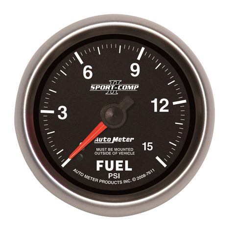 GAUGE, FUEL PRESSURE, 2 5/8in, 15PSI, MECHANICAL, SPORT-COMP II