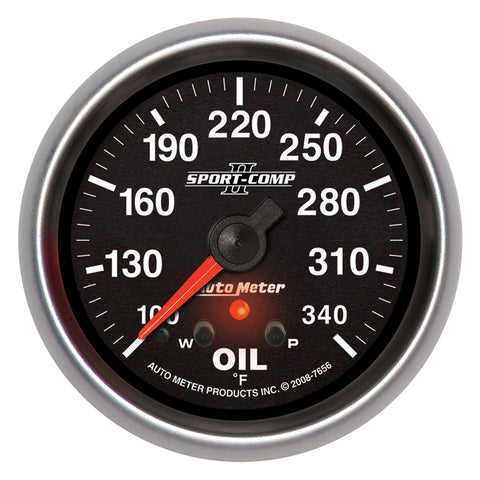 GAUGE, OIL TEMP, 2 5/8in, 340?F, STEPPER MOTOR W/ PEAK & WARN, SPORT-COMP II