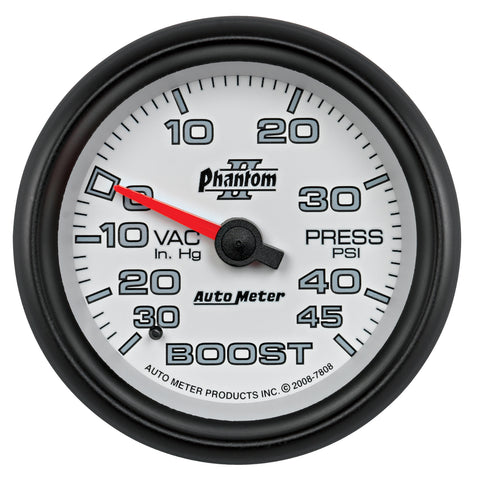 GAUGE, VAC/BOOST, 2 5/8in, 30INHG-45PSI, MECHANICAL, PHANTOM II