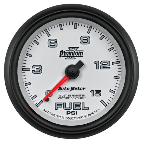 GAUGE, FUEL PRESSURE, 2 5/8in, 15PSI, MECHANICAL, PHANTOM II