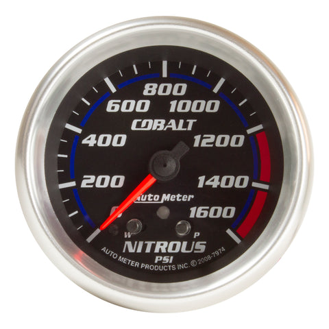 GAUGE, NITROUS PRESS, 2 5/8in, 1600PSI, STEPPER MOTOR W/ PEAK & WARN, COBALT