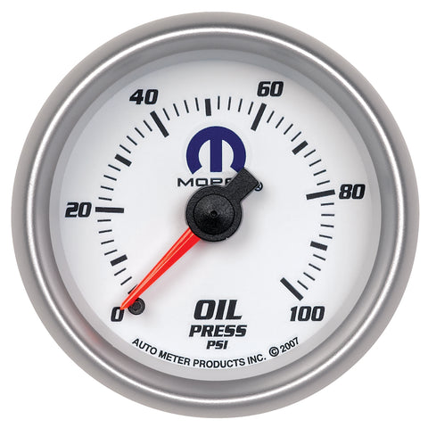 GAUGE, OIL PRESSURE, 2 1/16in, 100PSI, MECHANICAL, WHITE, MOPAR