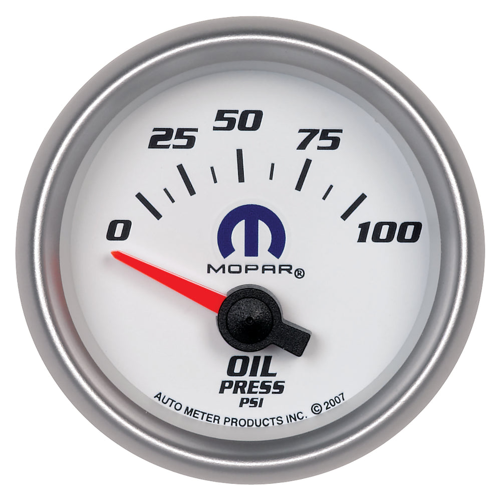 GAUGE, OIL PRESSURE, 2 1/16in, 100PSI, ELECTRIC, WHITE, MOPAR