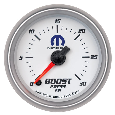 GAUGE, BOOST, 2 1/16in, 30PSI, DIGITAL STEPPER MOTOR, WHITE, MOPAR