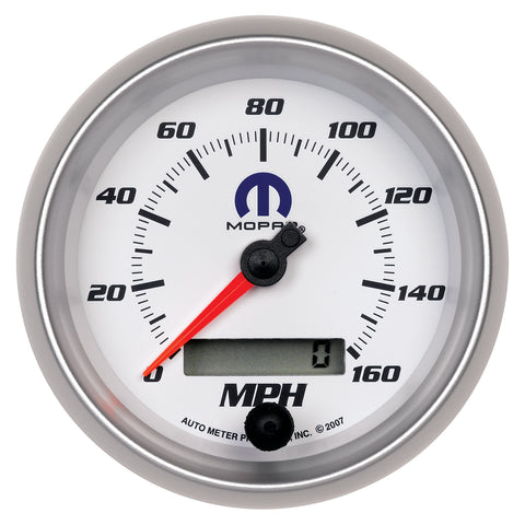 GAUGE, SPEEDOMETER, 3 3/8in, 160MPH, ELEC. PROGRAMMABLE, WHITE, MOPAR