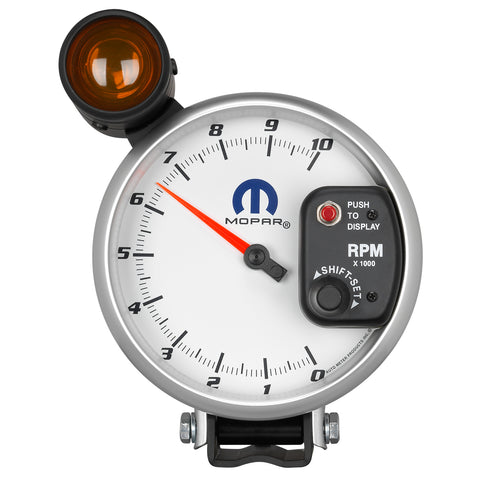 GAUGE, TACHOMETER, 5in, 10K RPM, PEDESTAL W/ EXT. SHIFT-LITE, WHITE, MOPAR