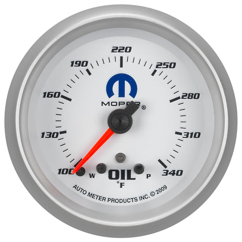 GAUGE, OIL TEMP, 2 5/8in, 340?F, STEPPER MOTOR W/ PEAK & WARN, WHITE, MOPAR