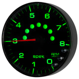 GAUGE, TACHOMETER, 5in, 8K RPM, W/SHIFT LIGHT & PEAK MEM, BLACK/BLACK, SPEK-PRO