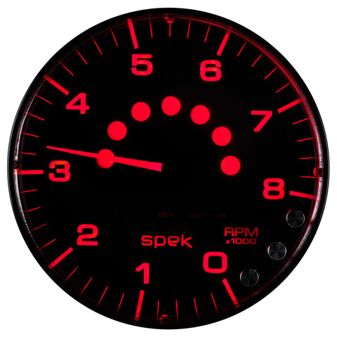 GAUGE, TACHOMETER, 5in, 8K RPM, W/SHIFT LIGHT & PEAK MEM, BLACK/BLACK, SPEK-PRO