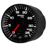 GAUGE, BOOST, 2 1/16in, 35PSI, STEPPER MOTOR W/PEAK & WARN, BLACK/BLACK, SPEK-PRO