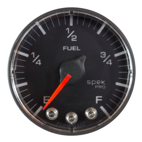 GAUGE, FUEL LEVEL, 2 1/16in, 0-270O PROGRAMMABLE, BLK/BLK, SPEK-PRO