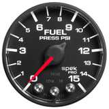 Gauge, Fuel Press, 2 1/16in, 15PSI, Stepper Motor w/ Peak & Warn, Blk/Blk, Spek