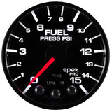 Gauge, Fuel Press, 2 1/16in, 15PSI, Stepper Motor w/ Peak & Warn, Blk/Blk, Spek