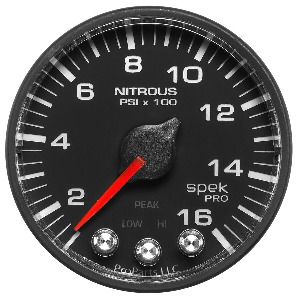 GAUGE, NITROUS PRESS, 2 1/16in, 1600PSI, STEPPER MOTOR W/PK & WRN, BLK/BLK, SPEK