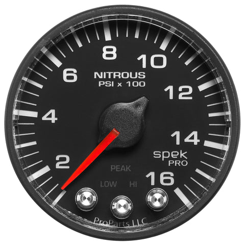 GAUGE, NITROUS PRESS, 2 1/16in, 1600PSI, STEPPER MOTOR W/PK & WRN, BLK/BLK, SPEK