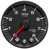 GAUGE, TACH, 2 1/16in, 8K RPM, W/ SHIFT LIGHT & PEAK MEM, BLK/BLK, SPEK-PRO