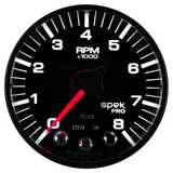 GAUGE, TACH, 2 1/16in, 8K RPM, W/ SHIFT LIGHT & PEAK MEM, BLK/BLK, SPEK-PRO