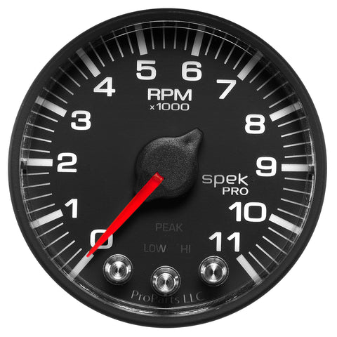 GAUGE, TACH, 2 1/16in, 11K RPM, W/ SHIFT LIGHT & PEAK MEM, BLK/BLK, SPEK-PRO