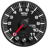 GAUGE, TACH, 2 1/16in, 11K RPM, W/ SHIFT LIGHT & PEAK MEM, BLK/BLK, SPEK-PRO