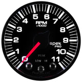 GAUGE, TACH, 2 1/16in, 11K RPM, W/ SHIFT LIGHT & PEAK MEM, BLK/BLK, SPEK-PRO