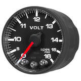 GAUGE, VOLTMETER, 2 1/16in, 16V, STEPPER MOTOR W/PEAK & WARN, BLK/BLK, SPEK-PRO