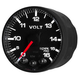 GAUGE, VOLTMETER, 2 1/16in, 16V, STEPPER MOTOR W/PEAK & WARN, BLK/BLK, SPEK-PRO