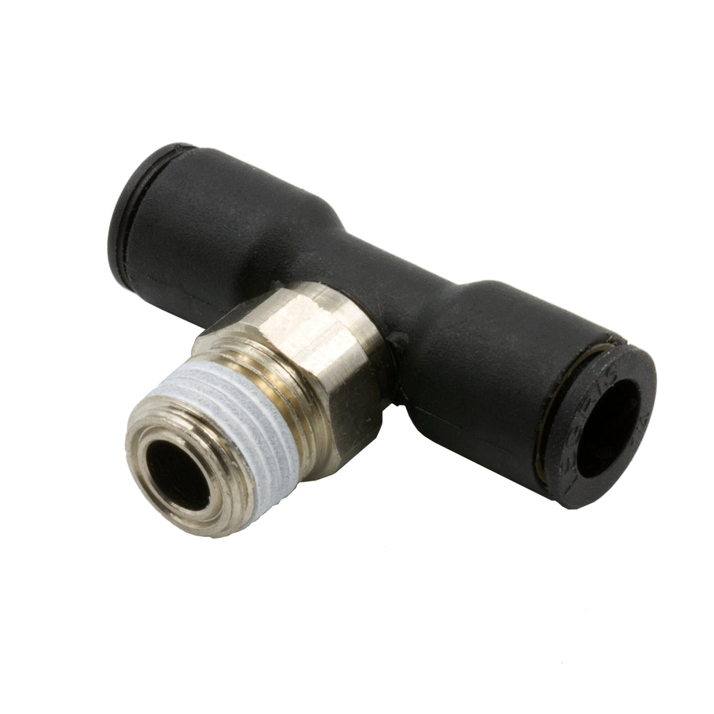 DEDENBEAR AIR LINE TEE, 1/4" OD QUICK DISCONNECT TO 1/8" NPT, NICKEL PLATED BRASS