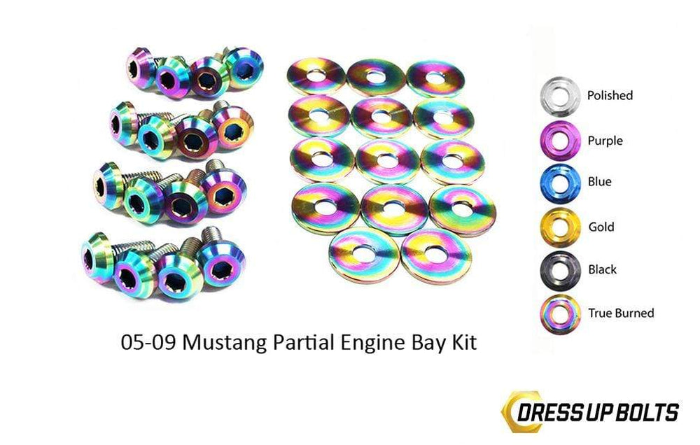Ford Mustang (2005-2009) Titanium Dress Up Bolts Partial Engine Bay Kit - DressUpBolts.com