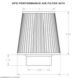 HPS Performance Air Filter 2.5" ID , 5.5" Element Length, 7-1/4" Overall Length