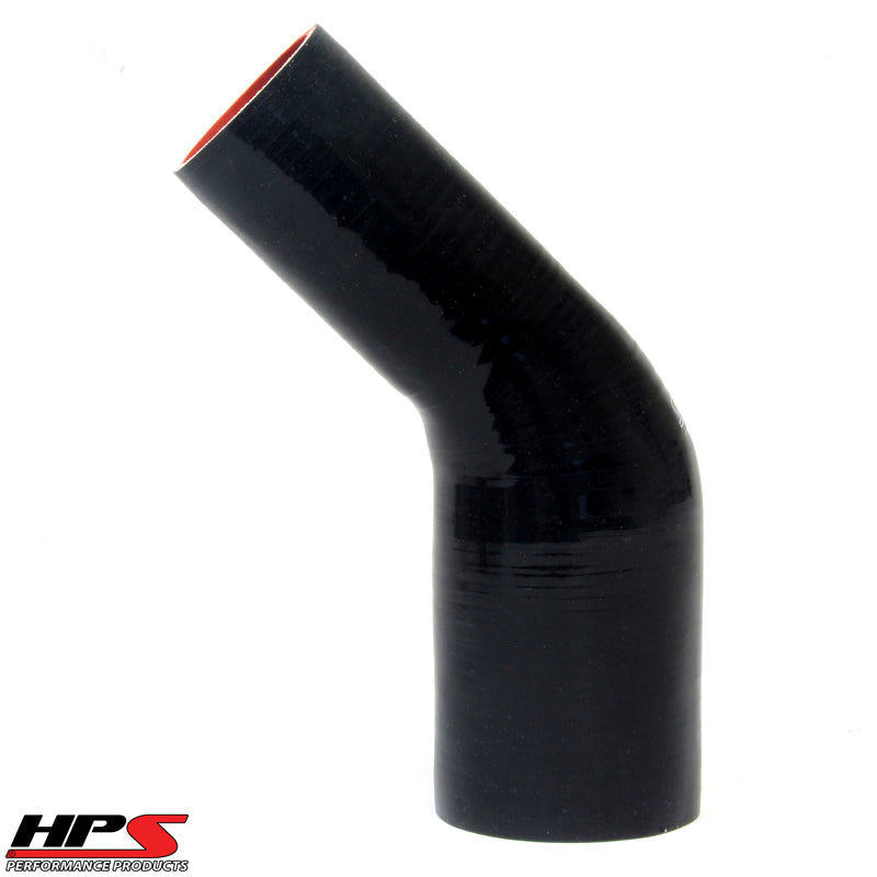 Silicone 45 Degree Elbow Hose,High Temp Reinforced,2-1/4" - 2-1/2" ID,Black