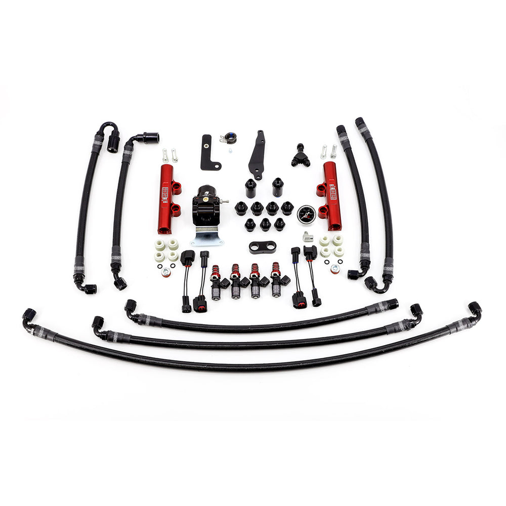 PTFE Flex Fuel System Kit with Injectors, Lines, FPR, Fuel Rails (Red/1050cc) - IAG-AFD-2610RD