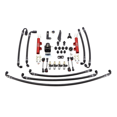 PTFE Flex Fuel System Kit with Injectors, Lines, FPR, Fuel Rails (Red/2600cc) - IAG-AFD-2613.1RD