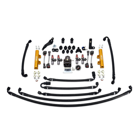 PTFE Flex Fuel System Kit with Injectors, Lines, FPR, Fuel Rails (Gold/1050cc) - IAG-AFD-2630GD