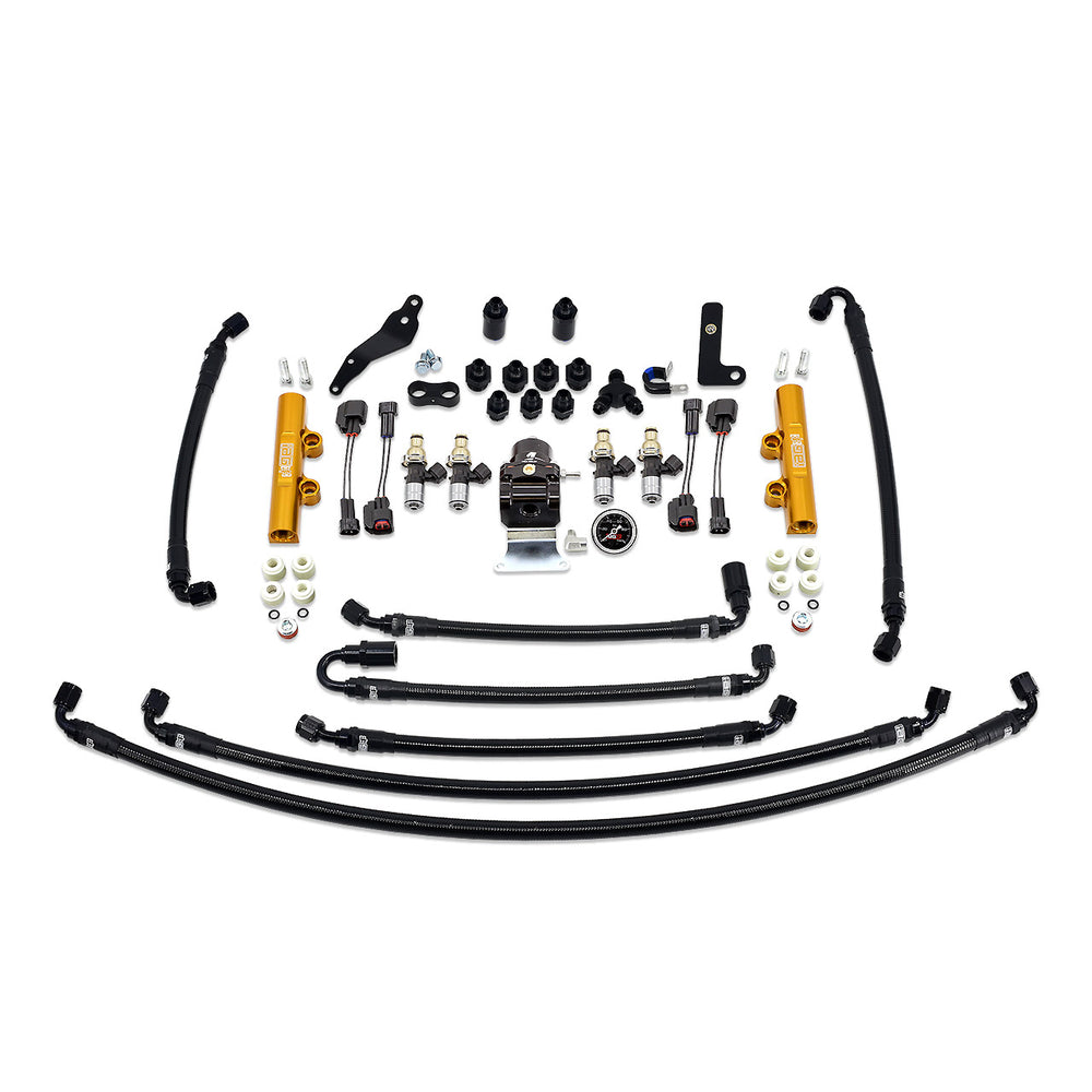 PTFE Flex Fuel System Kit with Injectors, Lines, FPR, Fuel Rails (Gold/2600cc) - IAG-AFD-2633.1GD