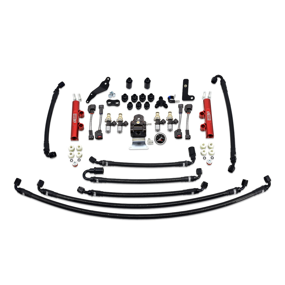 PTFE Flex Fuel System Kit with Injectors, Lines, FPR, Fuel Rails (Red/2600cc) - IAG-AFD-2633.1RD