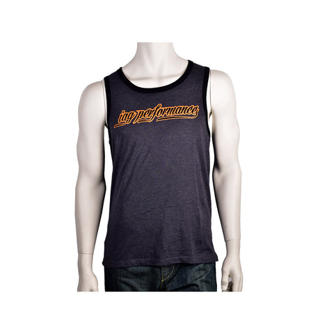 Mens Grey, Black and Orange Script Tank Top. - IAG-APP-1006XXL