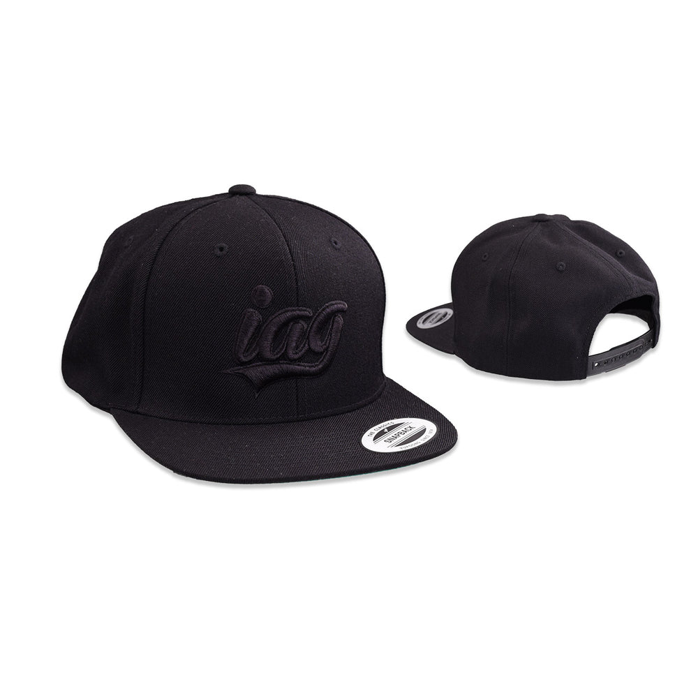 Script Logo Embroidered Snapback Cap - Black. - IAG-APP-2014