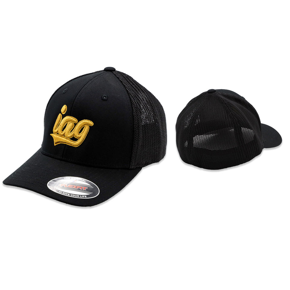 Flexfit Trucker Hat with Gold Script. - IAG-APP-2043