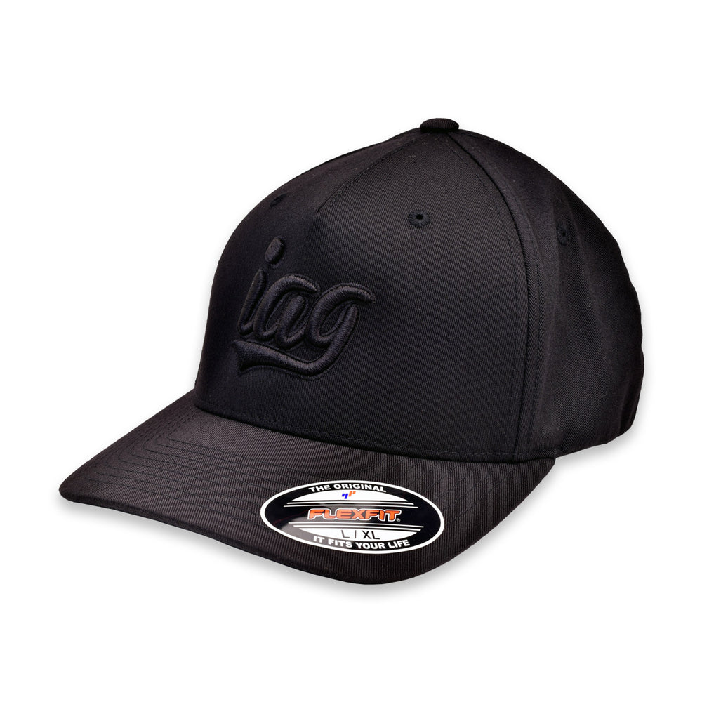 IAG Black Flexfit Cap with Black Script Logo - Size L/XL - IAG-APP-2043LXL