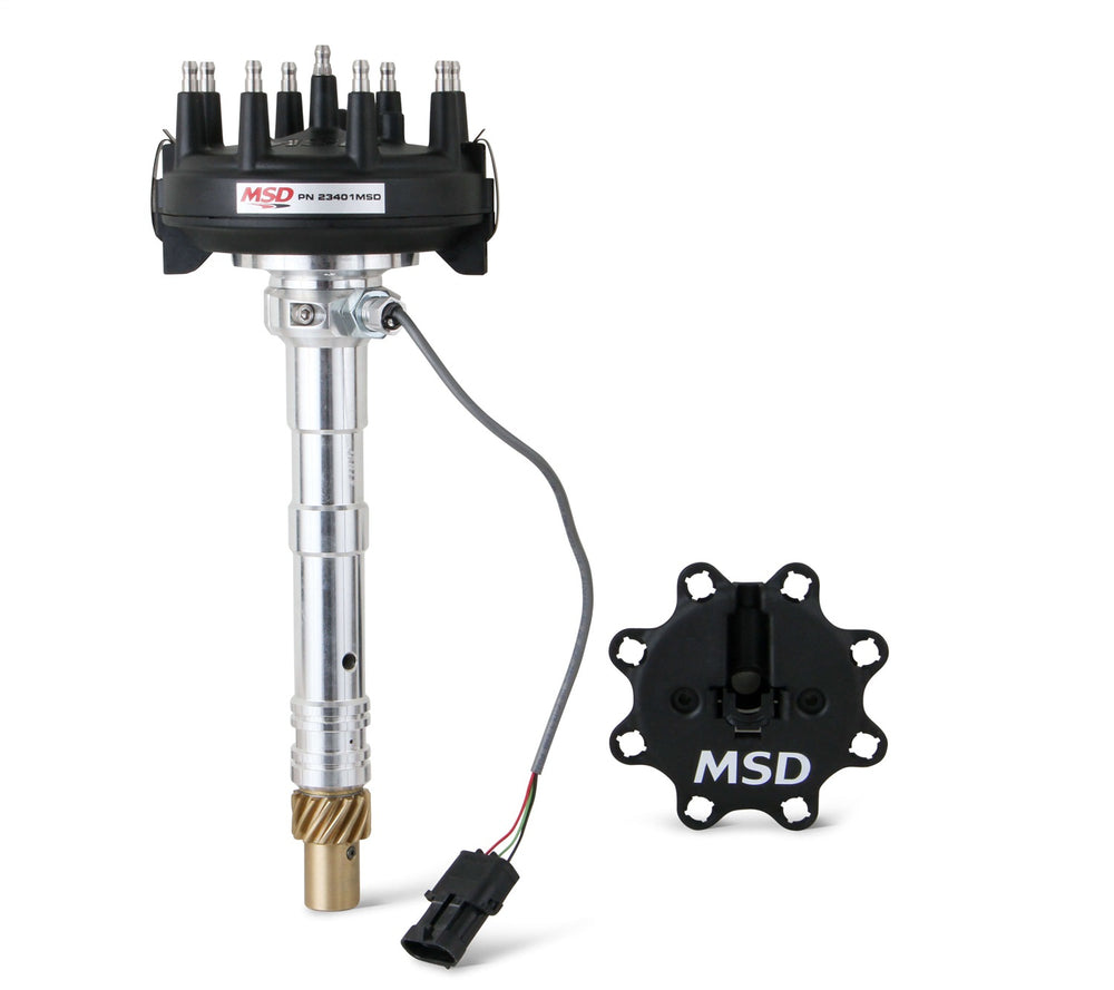 MSD Crank Trigger Distributor; Must Be Used w/MSD Crank Trigger And MSD Ignition; Bronze Gear; Large Dia. HEI Style Black Dist. Cap/Rotor; Adjustable Cam Sync Pick-Up w/Bright LED;