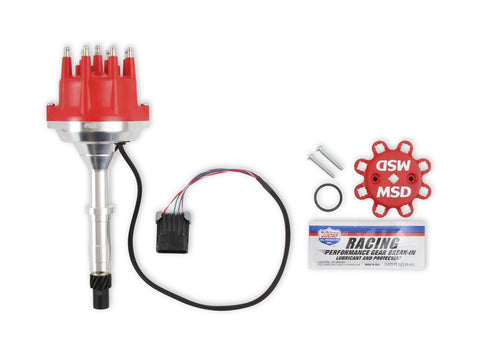 MSD Pro-Billet EFI Dual Sync Distributor; Incl. Cap/Race Rotor/Crank And Cam Sensors/Billet Shutter Wheel; Fits 290/304/343/360/3907401 AMC Engines; Red;