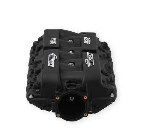 MSD Atomic Airforce Intake Manifold; Upper; 103mm Throttle Body Bore; Polymer; Black w/Gray Logos;