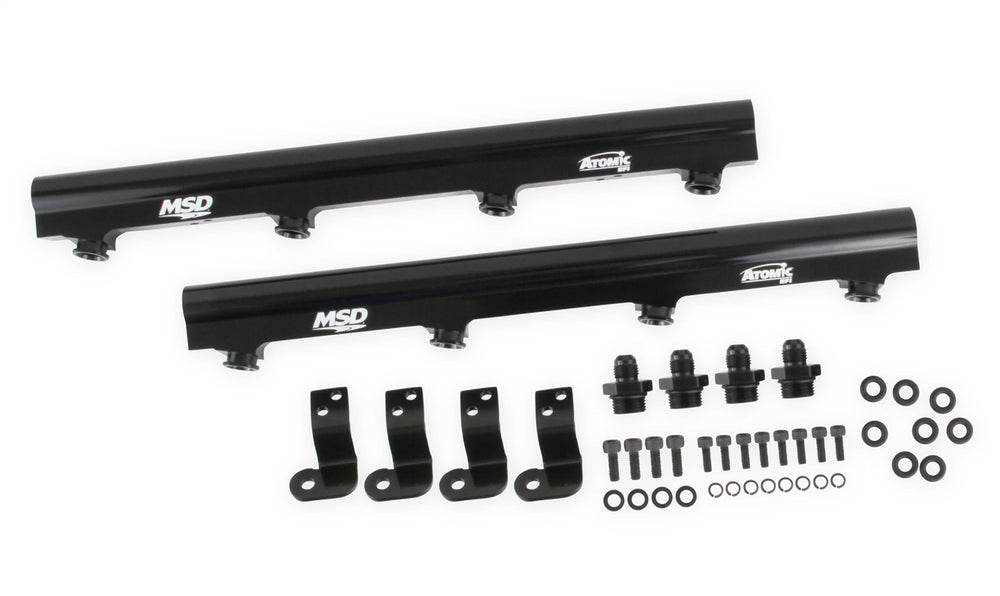 MSD MSD Atomic EFI Billet Fuel Rail; For Use w/Atomic Airforce Intake Manifolds PN[2702/27023/27024]; 5/8 in.; Black Bright Anodized Finish;