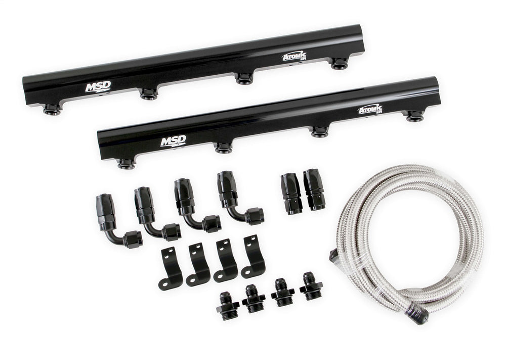 MSD MSD Atomic EFI Billet Fuel Rail Kit; For Use w/Atomic Airforce Intake Manifolds PN[2702/27023/27024]; 5/8 in.; Black Bright Anodized Finish;