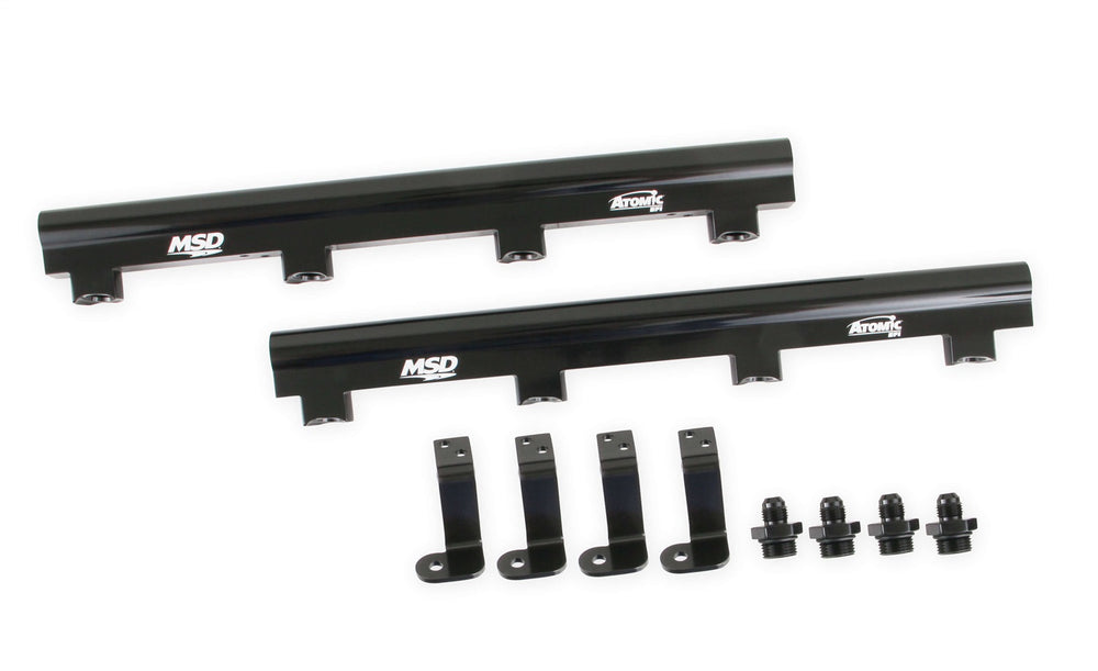 MSD MSD Atomic EFI Billet Fuel Rail; For Use w/Atomic Airforce Intake Manifolds PN[2701/27013/27014]; 5/8 in.; Black Bright Anodized Finish;