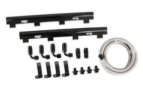 MSD MSD Atomic EFI Billet Fuel Rail Kit; For Use w/Atomic Airforce Intake Manifolds PN[2701/27013/27014]; 5/8 in.; Black Bright Anodized Finish;