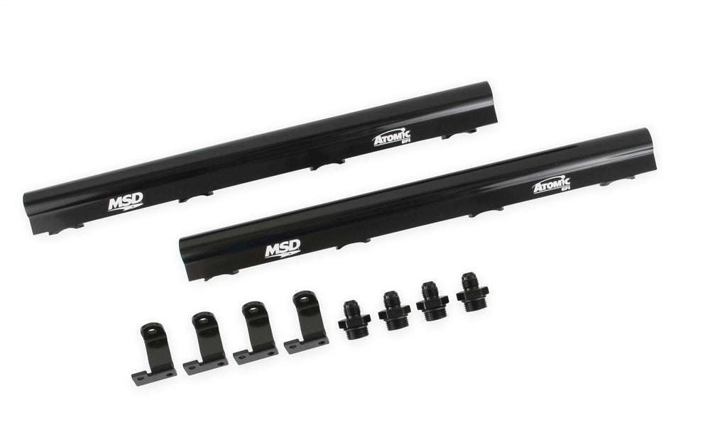 MSD MSD Atomic EFI Billet Fuel Rail; For Use w/Atomic Airforce Intake Manifolds PN[2700/27003/27004]; 5/8 in.; Black Bright Anodized Finish;