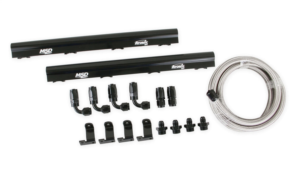 MSD MSD Atomic EFI Billet Fuel Rail Kit; For Use w/Atomic Airforce Intake Manifolds PN[2700/27003/27004]; 5/8 in.; Black Bright Anodized Finish;